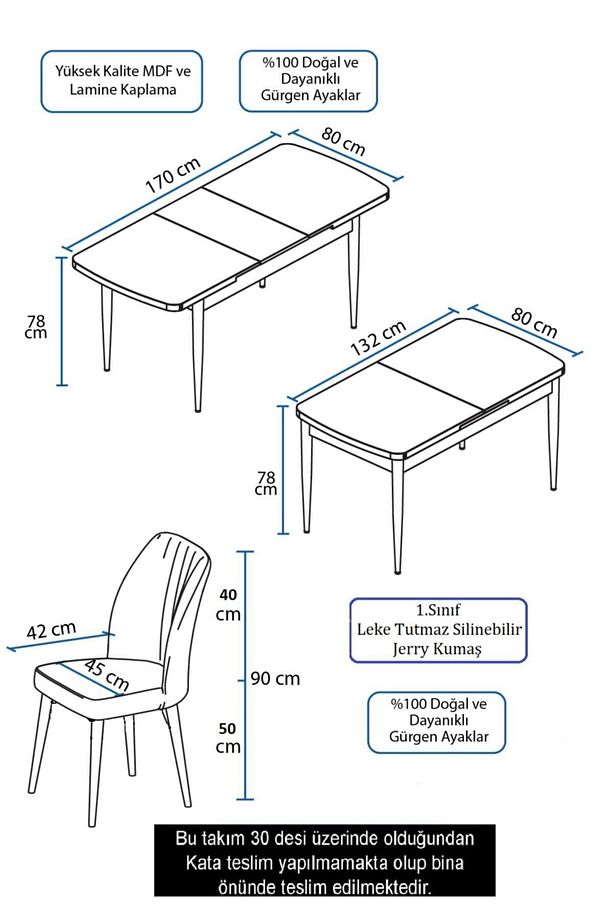 Rio Serisi 80x132 Açılabilir MDF Mutfak Masası Takımı Siyah Mermer Desen Masa 8 Füme Sandalye - 5