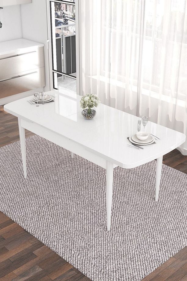 Eva Serisi, 80x132 Açılabilir Mdf Mutfak Masa Takımı, Beyaz Masa, 4 Gri Sandalye Ve 1 Bench - 4