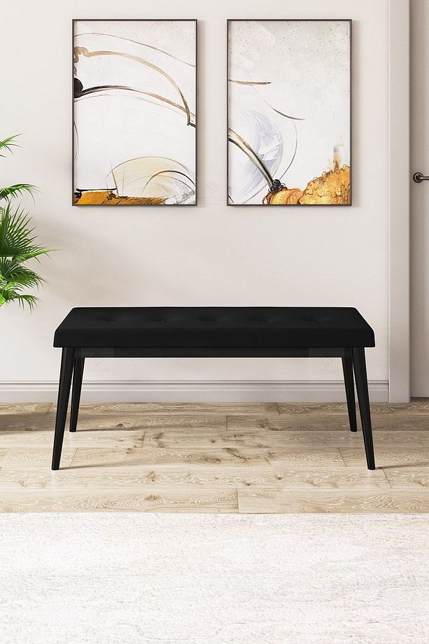 Pera Serisi Bench , Geniş Oturma Alanlı , 1. Sınıf Kumaş , Siyah Bench , Siyah Gürgen Ayak - 2