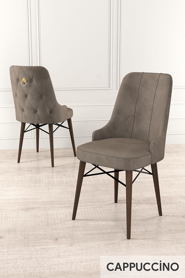 Taç Serisi Açılabilir Mutfak Masası Takımı 80x132 Barok Desen Masa 6 Cappucino Sandalye - 5