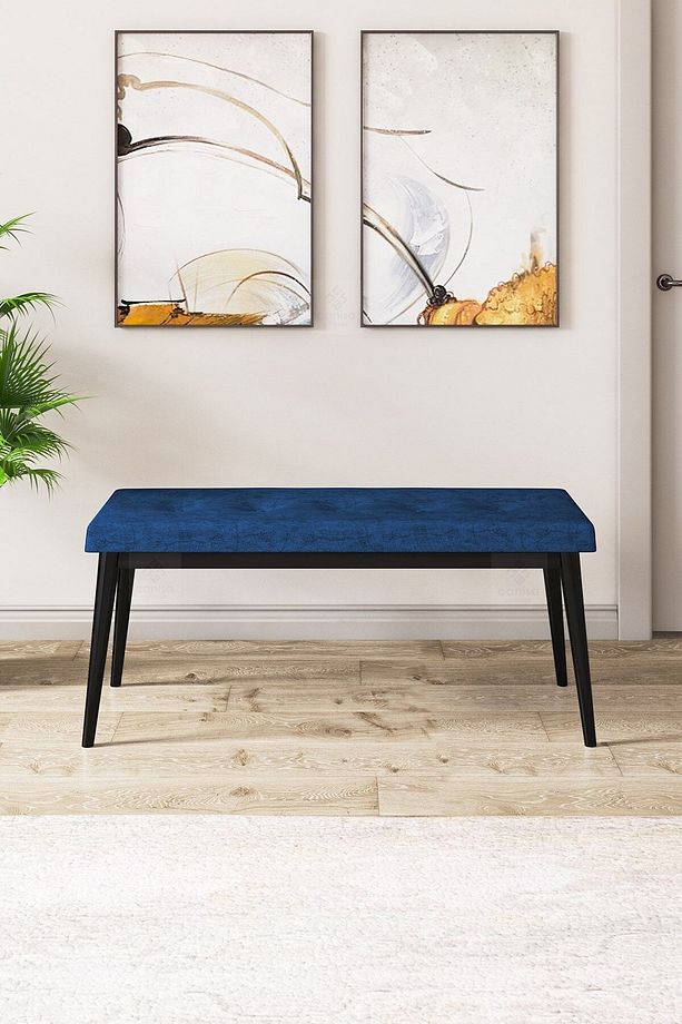 Pera Serisi Bench , Geniş Oturma Alanlı , 1. Sınıf Kumaş , Lacivert Bench , Siyah Gürgen Ayak - 2