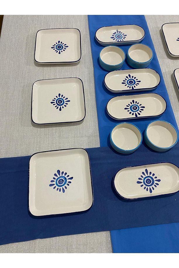 Bohem desen lüx kare kahvaltı seti 14 parça 6 kişilik - 4