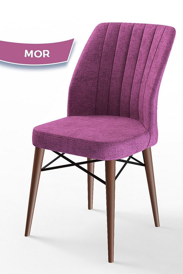 Nef Serisi 70x114 Açılabilir Mdf Barok Ahşap Desen Masa Takımı Ve 6 Mor Sandalye - 5