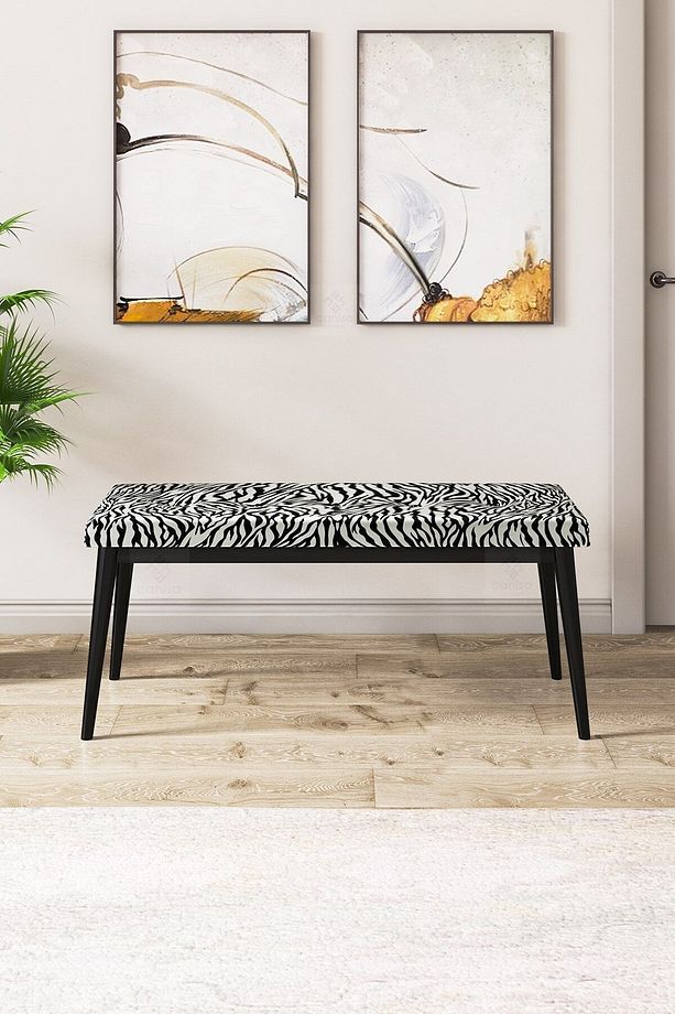 Pera Serisi Bench , Geniş Oturma Alanlı , 1. Sınıf Kumaş , Kahve Bench , Siyah Gürgen Ayak - 2