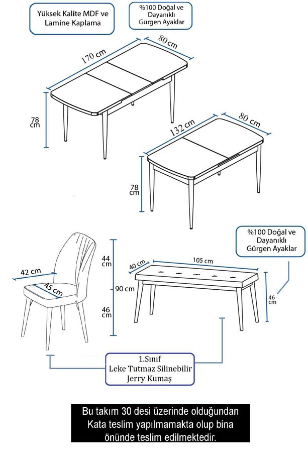 Rio Serisi Bench'li Beyaz Mermer Desenli Mdf Mutfak Masası 4 Zebra Sandalye - 8