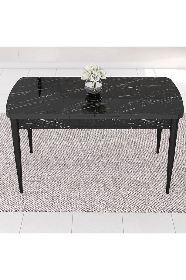 Taç Serisi Açılabilir Mutfak Masası Takımı 80x132 Siyah Mermer Desen Masa 6 Cappucino Sandalye - 4