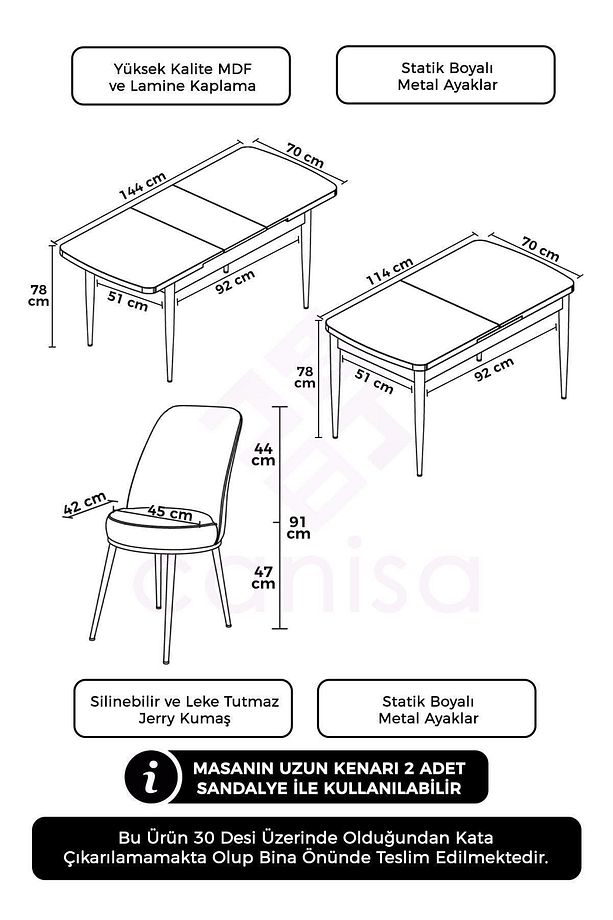 Han Serisi 70x114 Açılabilir Mdf Mutfak Masası Takımı Siyah Mermer Desen Masa 4 Siyah Sandalye - 5