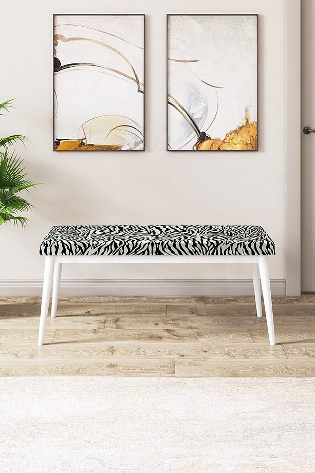 Via Serisi Açılabilir Mutfak Masası Takımı Beyaz Masa 4 Füme Sandalye 1 Zebra Desen Bench - 5