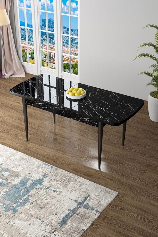 Zen Serisi 80x132 Mdf Açılabilir Siyah Mermer Desen Masa Takımı Ve 4 Füme Sandalye - 3