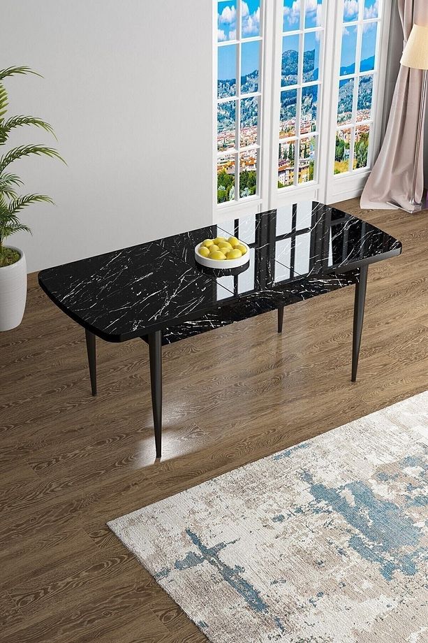 Han Serisi 70x114 Açılabilir Mdf Mutfak Masası Takımı Siyah Mermer Desen Masa 4 Siyah Sandalye - 3