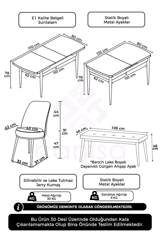 Via Serisi Açılabilir Mutfak Masası Takımı Siyah Mermer Desen Masa 4 Mor Sandalye 1 Bench - 7