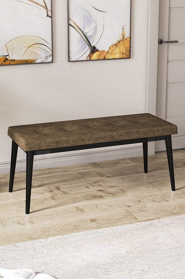 Pera Serisi Bench , Geniş Oturma Alanlı , 1. Sınıf Kumaş , Kahve Bench , Siyah Gürgen Ayak - 1