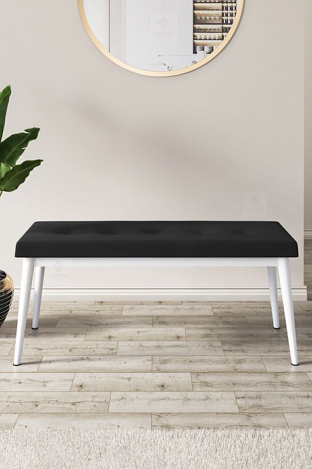 Via Serisi Açılabilir Mutfak Masası Takımı Beyaz Masa 4 Zebra Desen Sandalye 1 Siyah Bench - 5