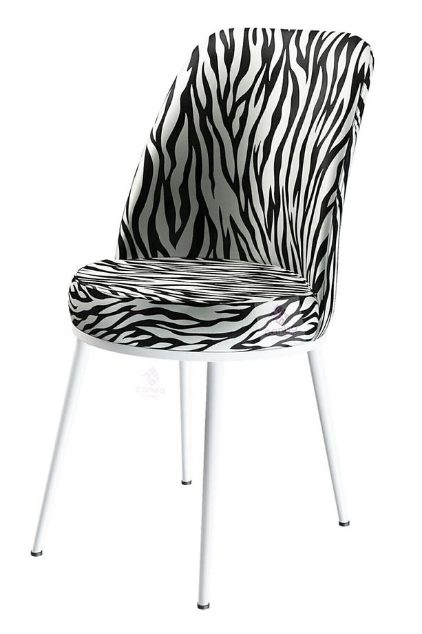 Via Serisi Açılabilir Mutfak Masası Takımı Beyaz Masa 4 Zebra Desen Sandalye 1 Siyah Bench - 6