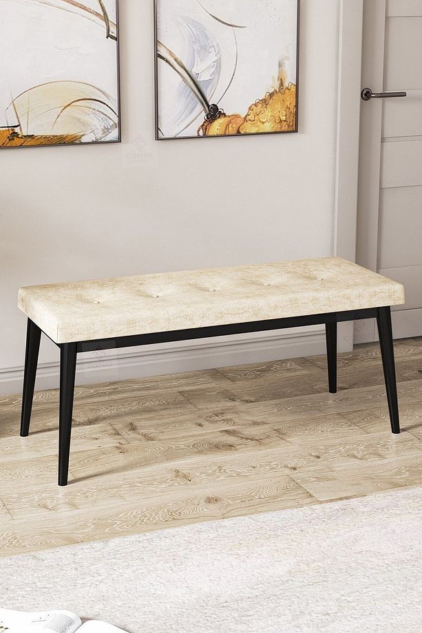 Pera Serisi Bench , Geniş Oturma Alanlı , 1. Sınıf Kumaş , Lacivert Bench , Siyah Gürgen Ayak - 1