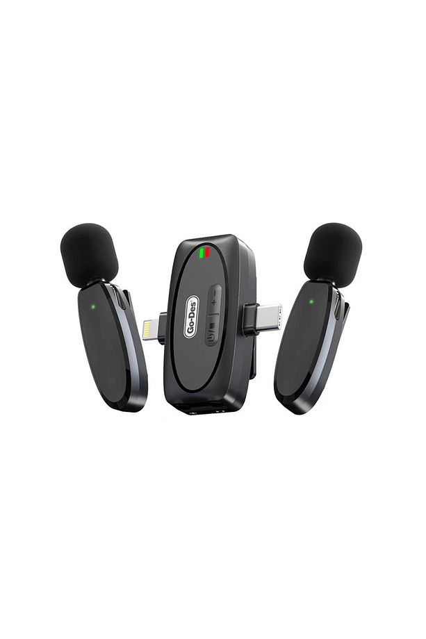 Kablosuz Yaka Mikrofonu Type-C ve Lightning Portlu Go Des GD-WS303 2in1 Siyah - 1