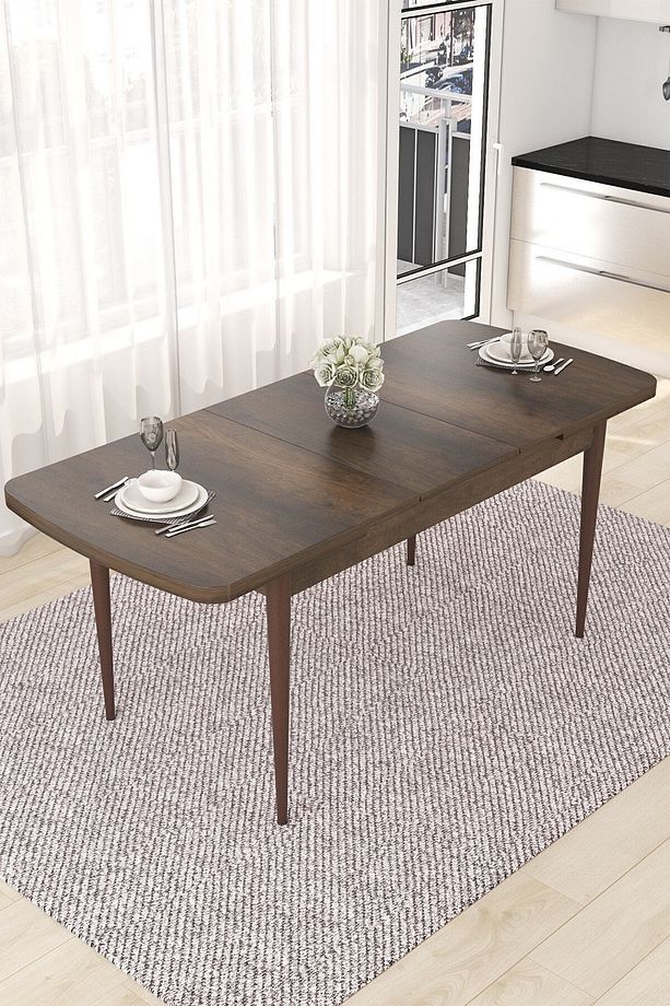 Nef Serisi 70x114 Açılabilir Mdf Barok Ahşap Desen Masa Takımı Ve 6 Gül Kurusu Sandalye - 4