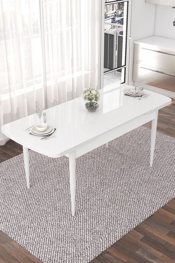 Nef Serisi 70x114 Açılabilir Mdf Beyaz Mutfak Masası Takımı Ve 4 Haki Yeşil Sandalye - 4