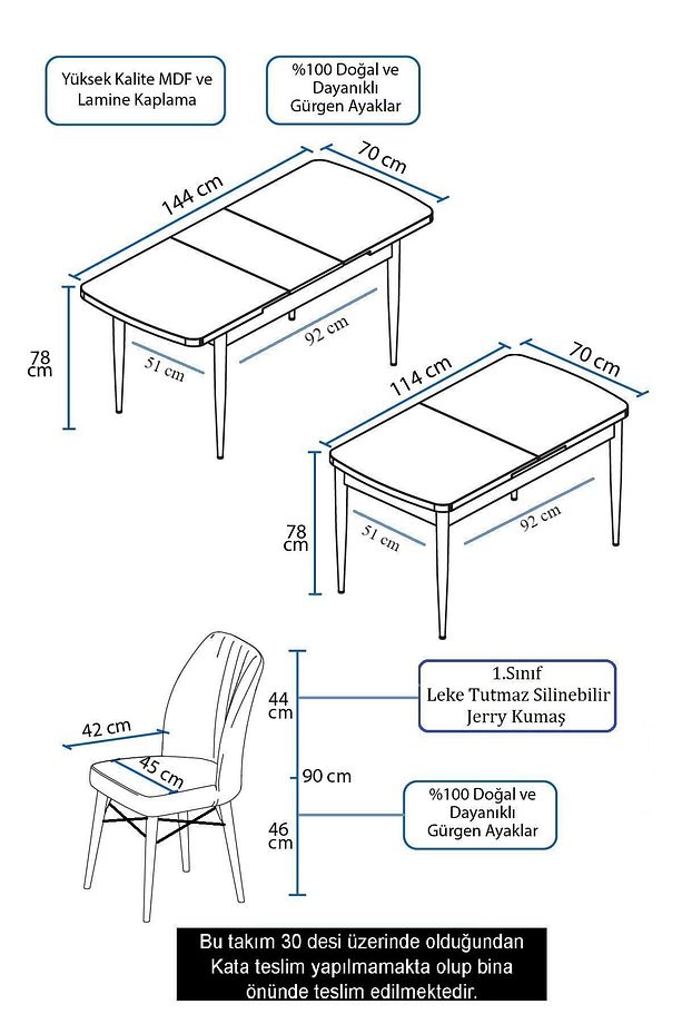 Nef Serisi 70x114 Açılabilir Mdf Barok Ahşap Desen Masa Takımı Ve 6 Kiremit Sandalye - 6