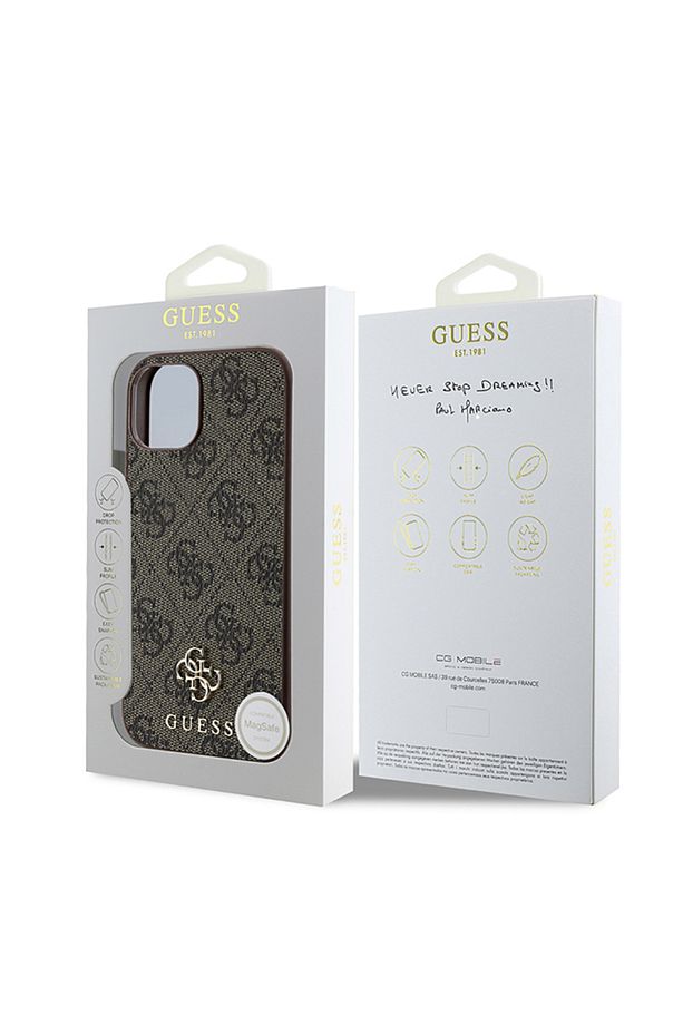 iPhone 15 Uyumlu Kılıf Guess  Lisanslı Magsafe Şarj Özellikli Small 4G Classic Kahverengi - 5