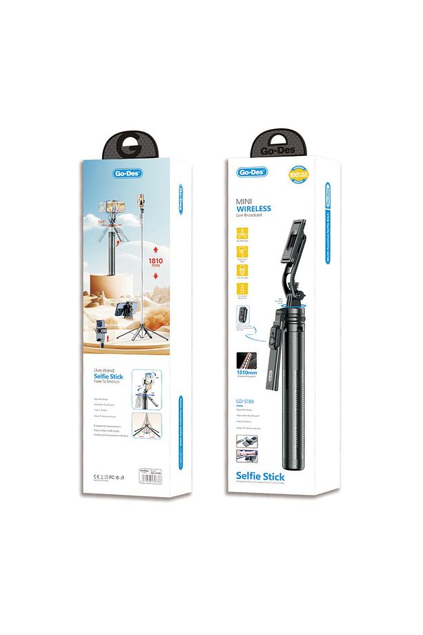 Kumandalı Selfi Çubuğu ve Tripod Go-Des GD-ST89 360 Derece Dönebilen Max 181 cm Siyah - 3