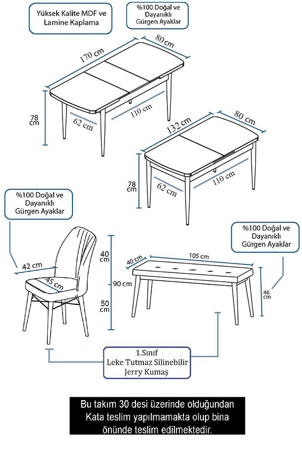 Eva Serisi, 80x132 Açılabilir Mdf Mutfak Masa Takımı, Beyaz Masa, 4 Gri Sandalye Ve 1 Bench - 7