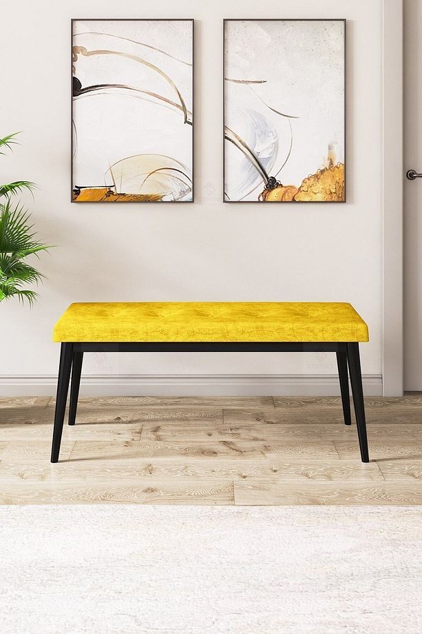Pera Serisi Bench , Geniş Oturma Alanlı , 1. Sınıf Kumaş , Lacivert Bench , Siyah Gürgen Ayak - 5
