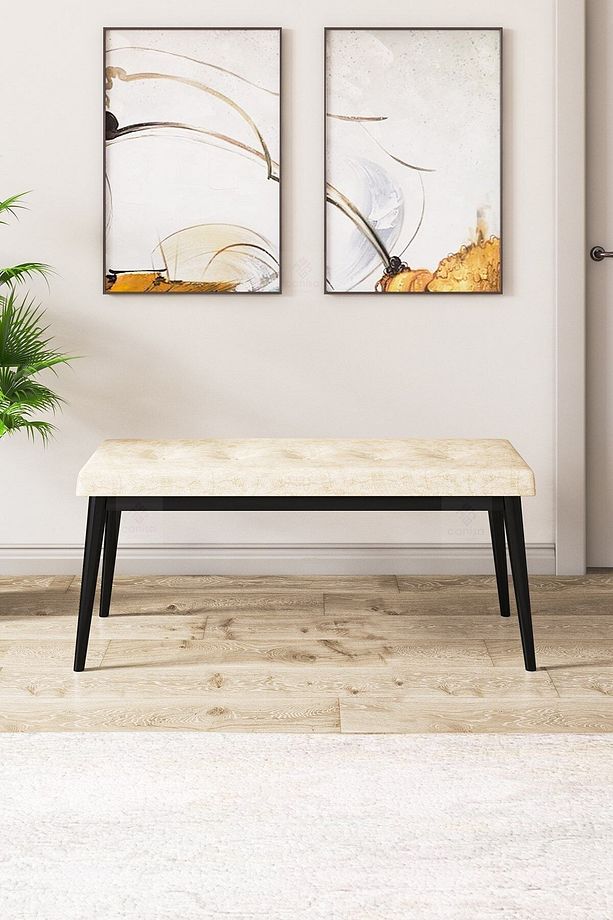 Pera Serisi Bench , Geniş Oturma Alanlı , 1. Sınıf Kumaş , Lacivert Bench , Siyah Gürgen Ayak - 2