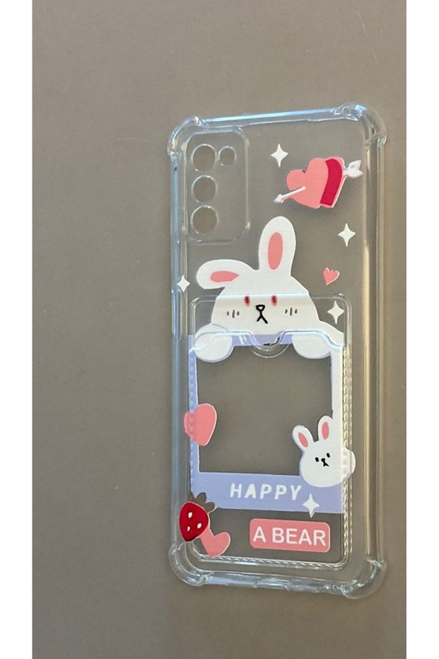 iPhone 16 Happy Bear Transparent Silicone Phone Case with Card Holder Cover