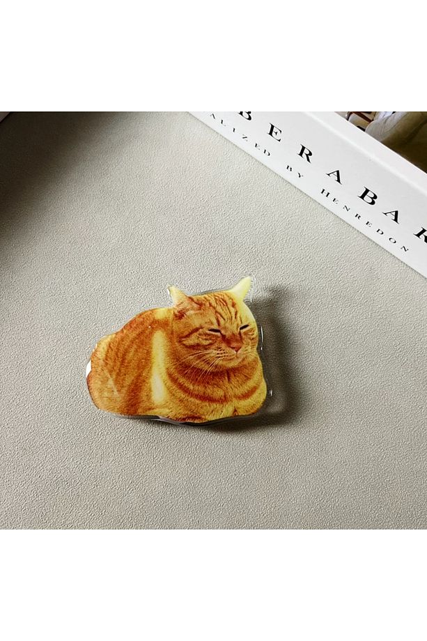 Popsocket Uykucu Sarı Kedi Telefon Tutacağı Kedi Şekilli Epoksi Yüzey Parmak Tutucu - 3