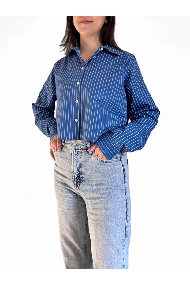 Mavi Crop Gömlek - 3