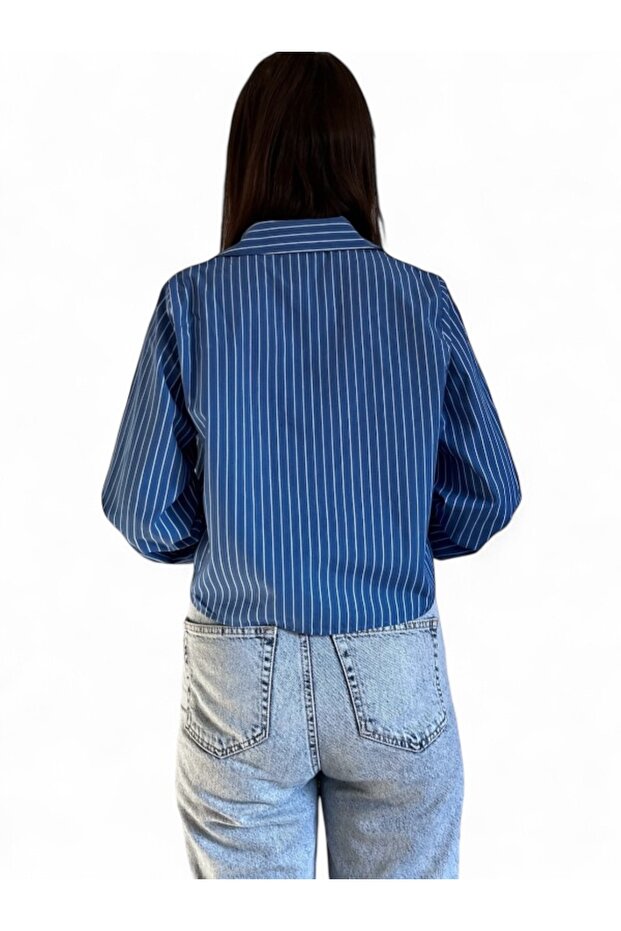 Mavi Crop Gömlek - 4