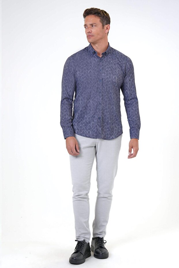 Manşetli Slim Armürlü Gömlek - 2