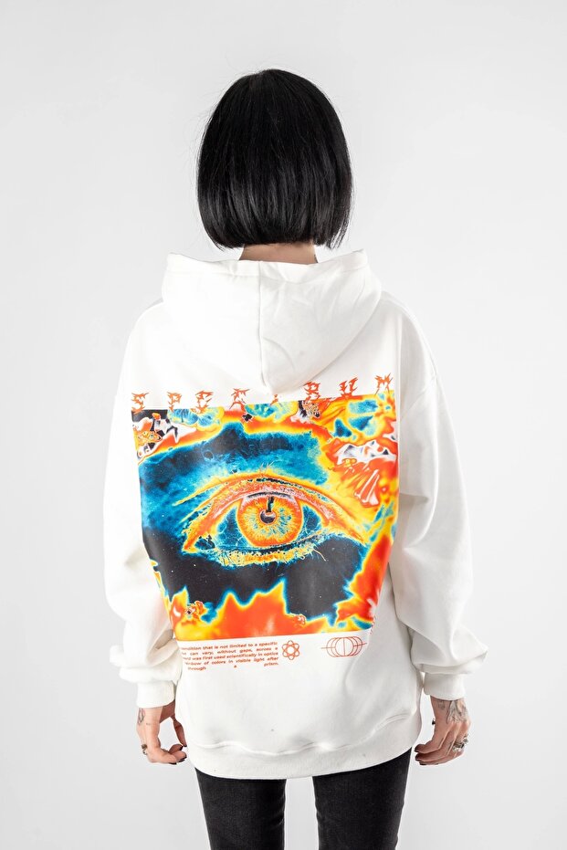 Spectrum Back Printed Oversize Unisex White Hoodie
