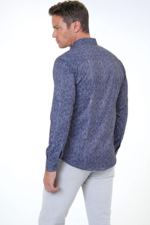 Manşetli Slim Armürlü Gömlek - 3