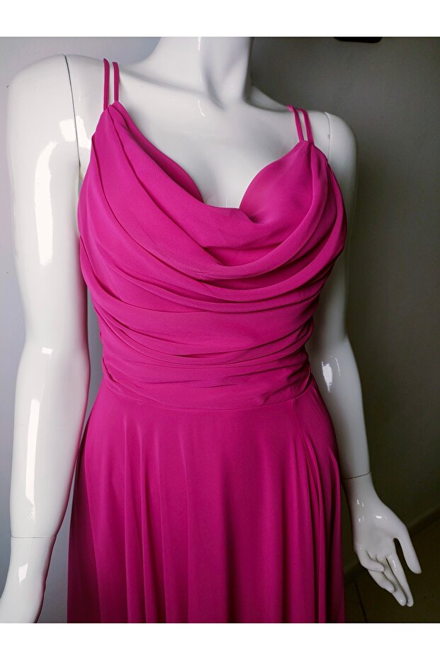 Pembe Uçuş Askılı Abiye - 2