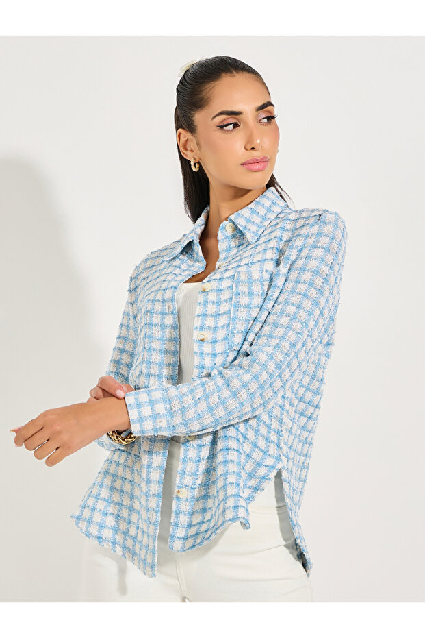 Tweed Oversized Shirt with Pocket Detail