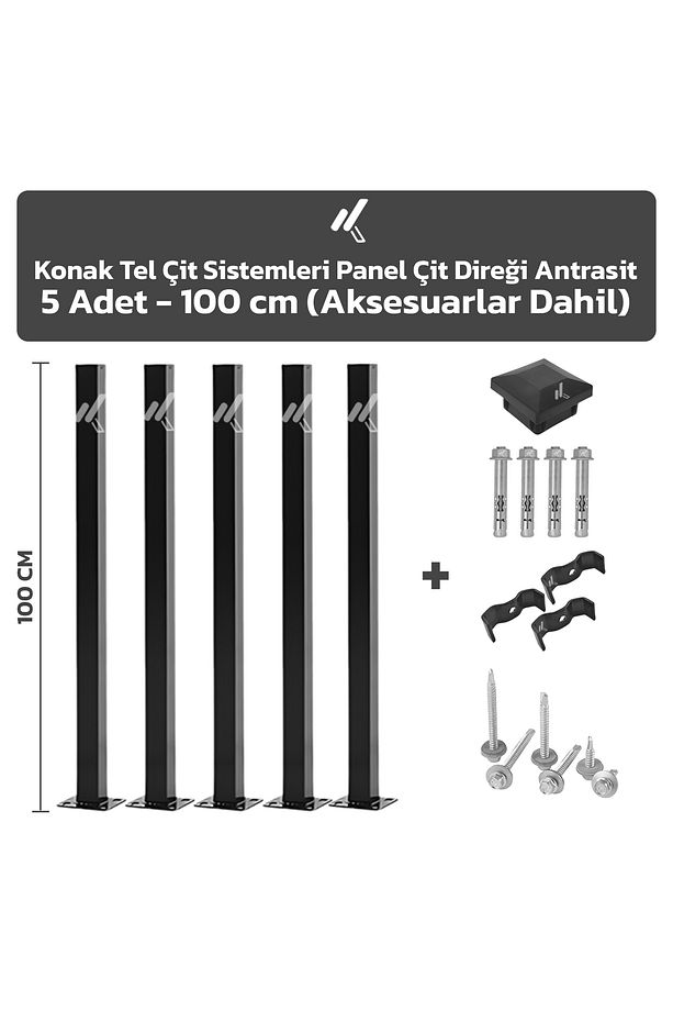 5 Adet Panel Çit Direği 100 CM Aksesuarlar Dahil - 1