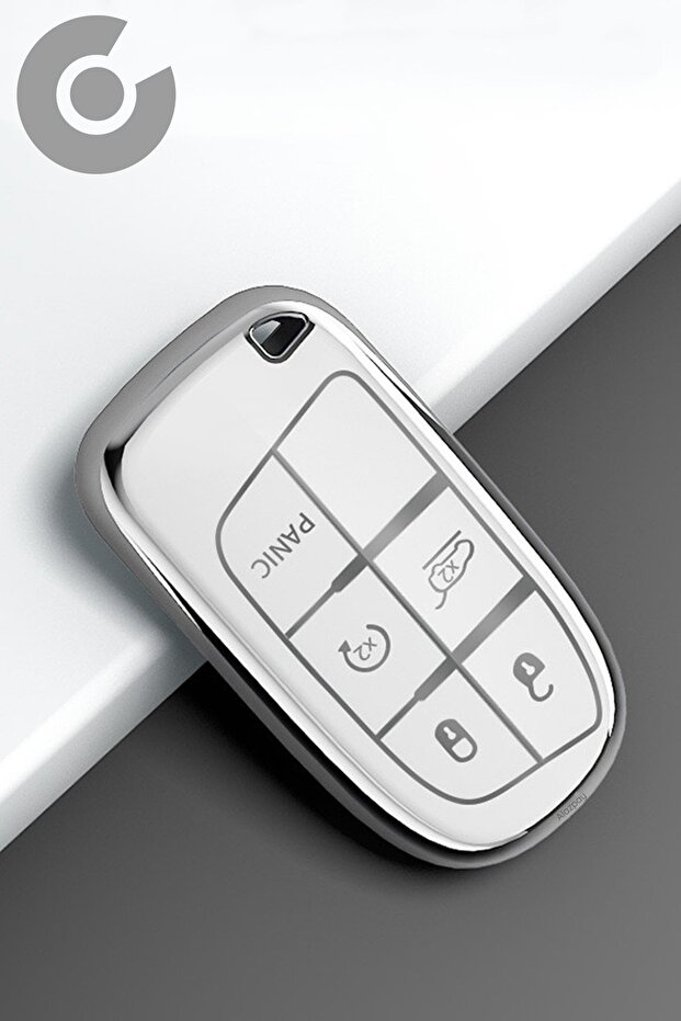 Jeep, Fiat, Dodge, Chrysler Compatible Egea, Cross, Renegade, Grand, Cherokee, Silver Edge Tpu Key Case Cover (White)