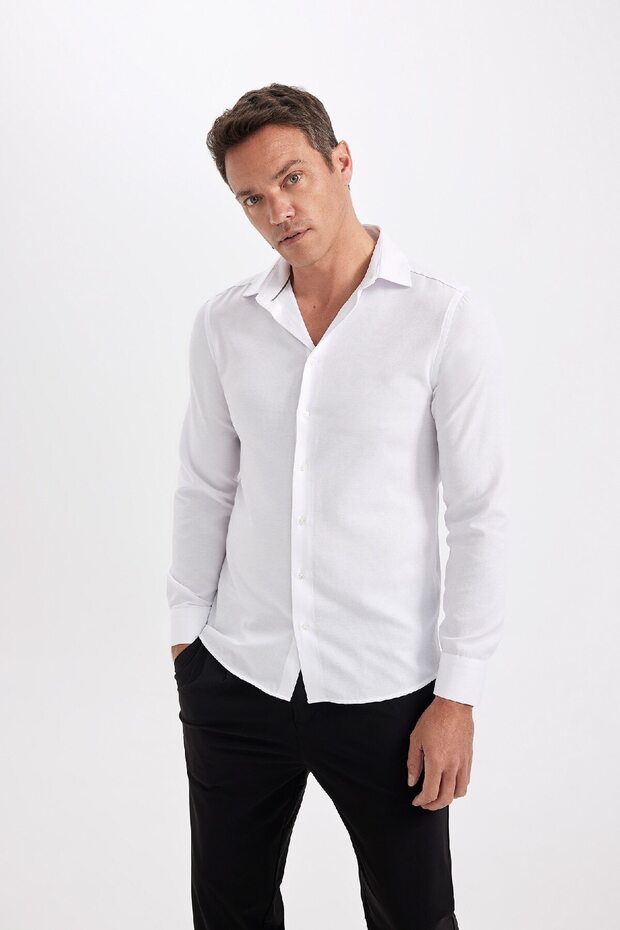 Slim Fit Slim Fit Polo Collar Poplin Long Sleeve Shirt R4340Az24Sp