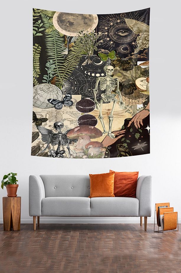 Astronomi Temalı İskelet Tutmaz Kumaş Duvar Örtüsü Duvar Halısı Tapestry - 1