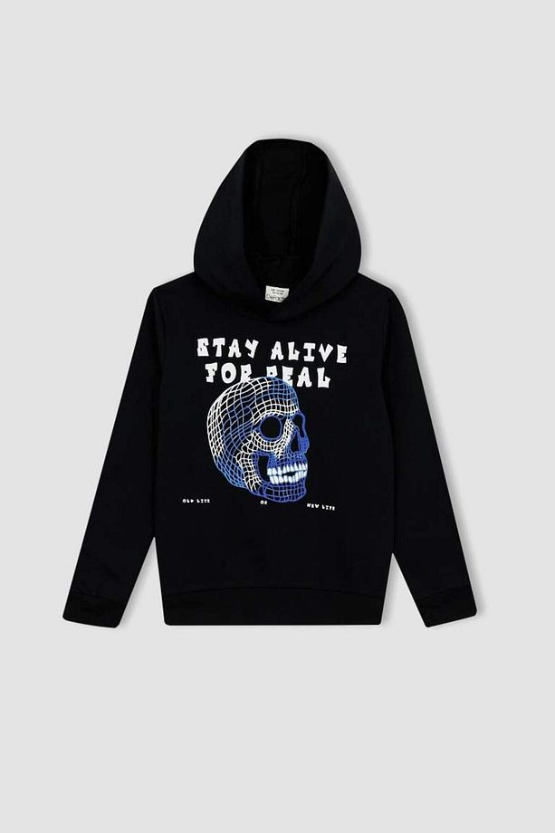 Erkek Çocuk Kapüşonlu Baskılı Sweatshirt Eşofman Altı 2'li Takım BLACK - 4