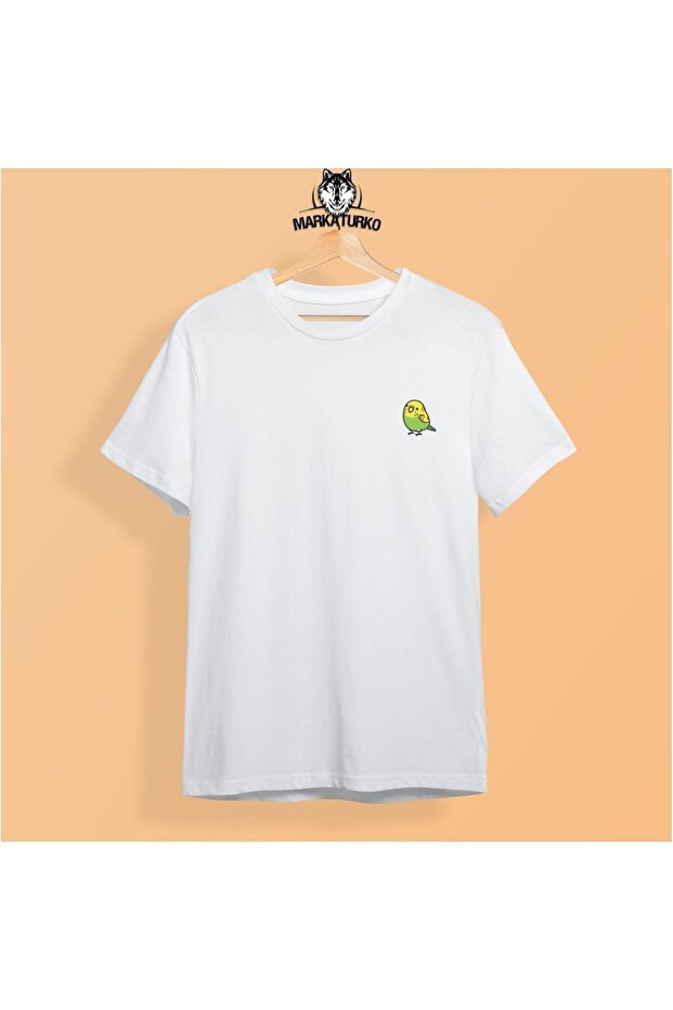 Budgie Printed White Special Design Cotton Combed Unisex T-shirt 2405-b200