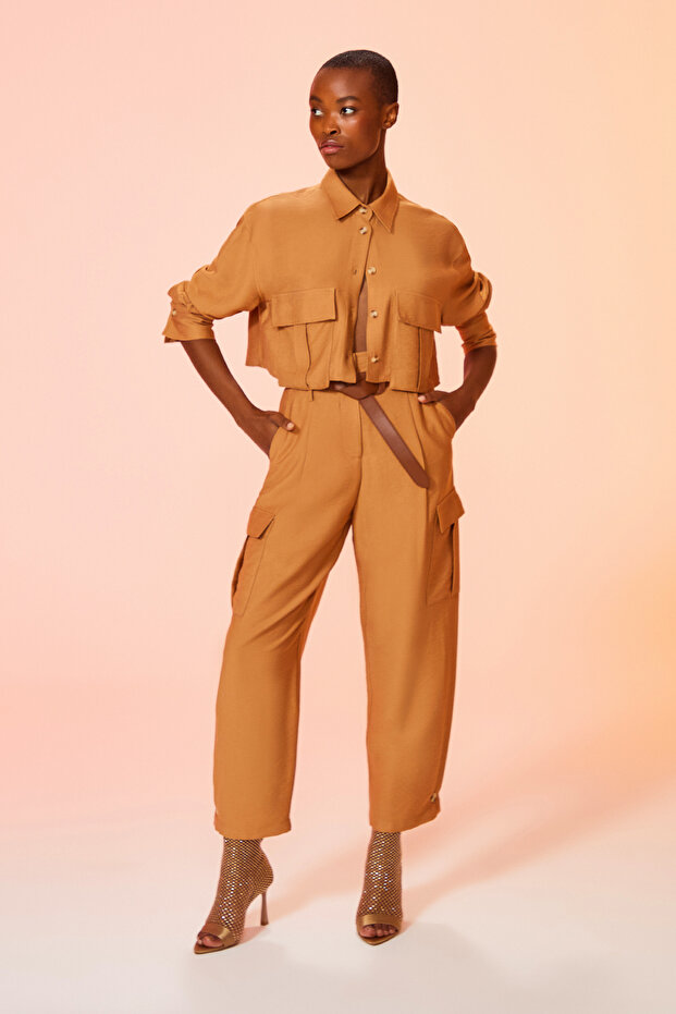 Crop Gömlek Taba - 1