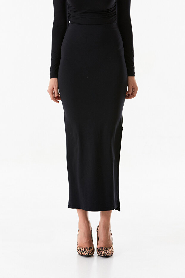 Basic Beli Lastikli Yırtmaçlı Etek - 8