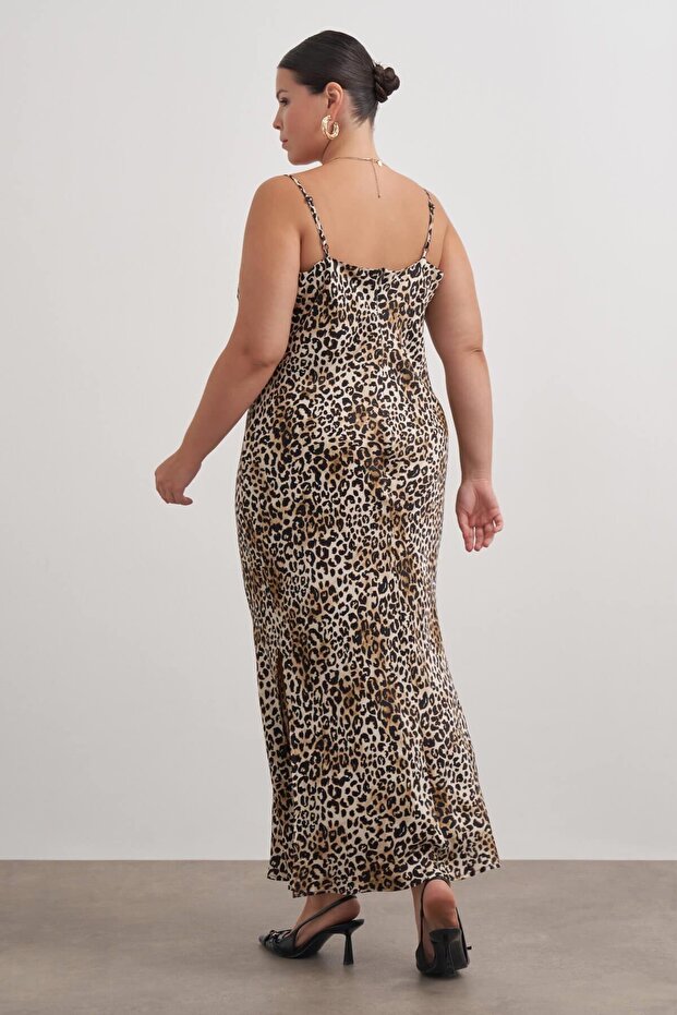 Degaje Yaka Leopar Elbise - 6