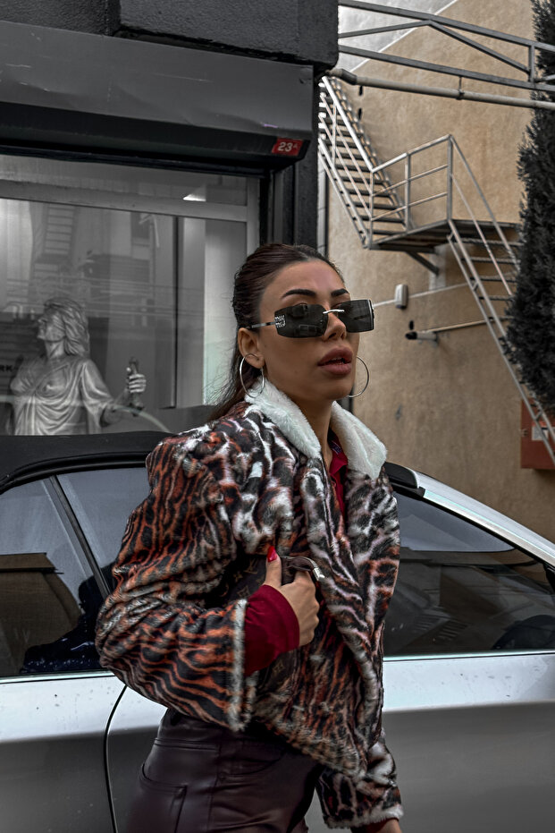 Peluş Leopar Kısa Ceket - 6