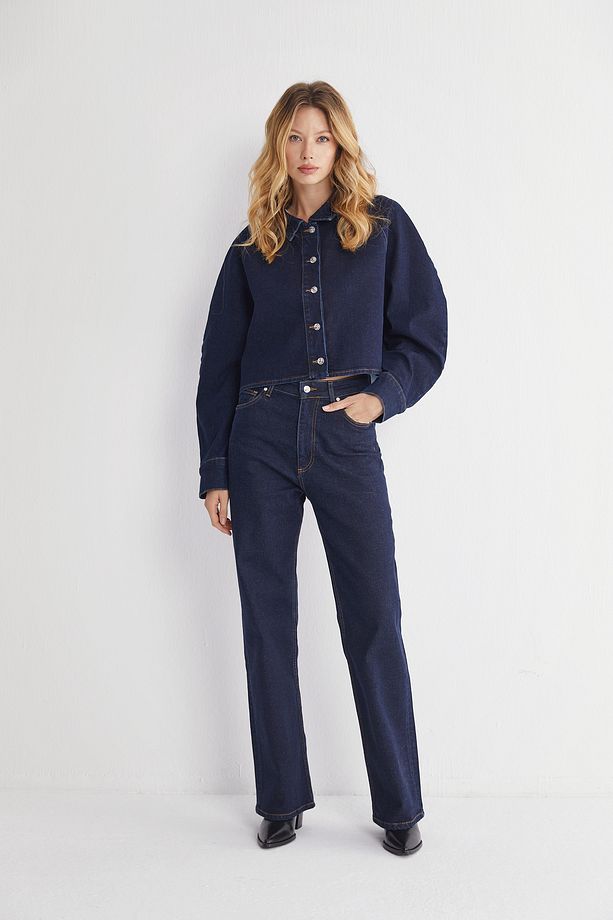 Yüksek Bel Lycralı Düz Paça Jeans - 3