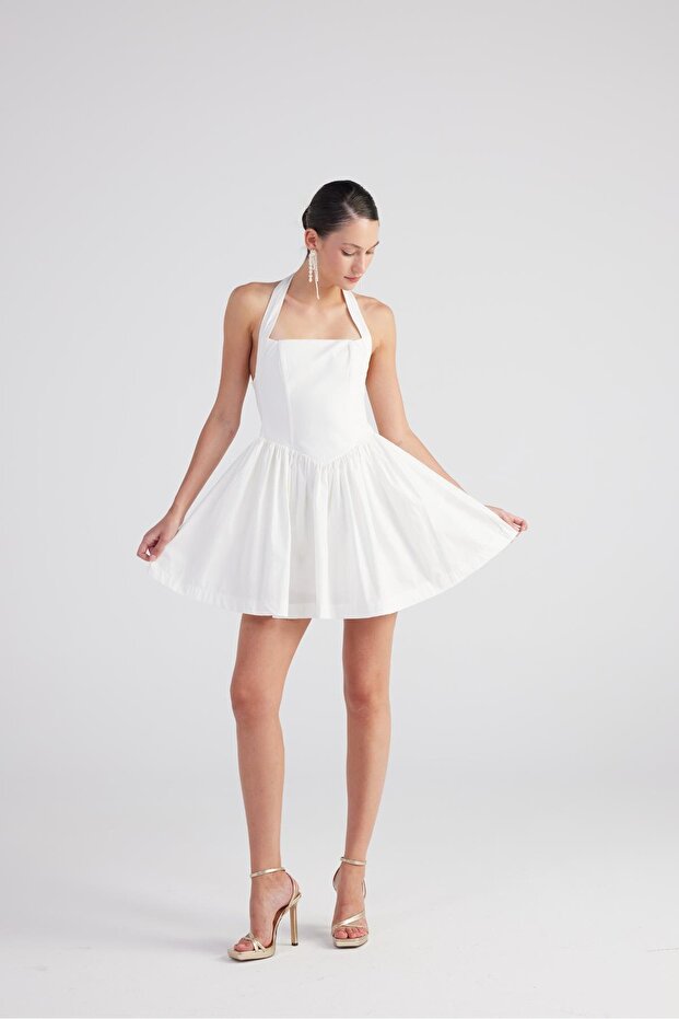 Neck Straps Detachable Ribbon Mini Teresa Dress White