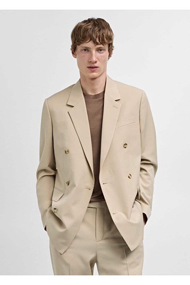 Slim-fitting double-breasted blazer jacket - 1